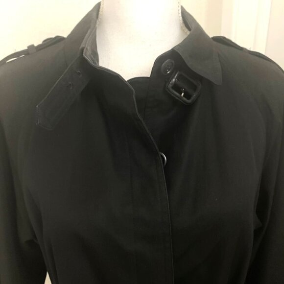 Miss Adone by Sanyo Vintage Black Trenchcoat Buckle Belt Epaulets Rain Size Sm - Picture 8 of 12